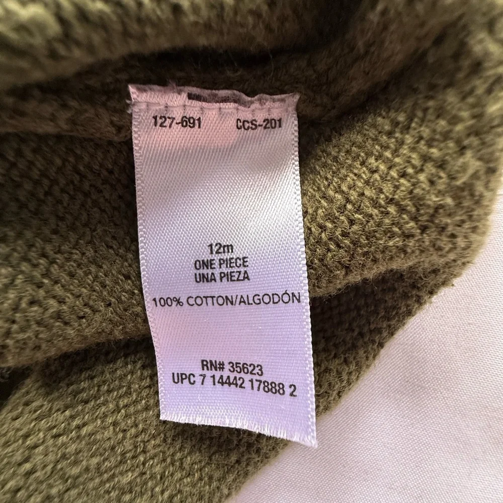 Carters Baby Boy Olive Green Cotton Moose Zip Up Sweater